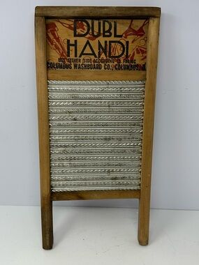Dubl Handi Vintage Laundry Washboard Wooden & Metal Travel Columbus Co. 18”x8.5”